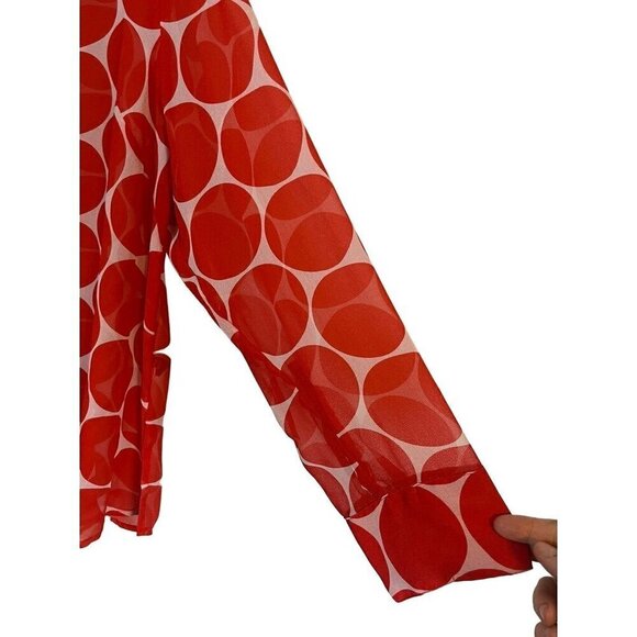 Lane Bryant Top Women 18 Red Sheer Circle Twee Festive Mature Classic Preppy 80s - Picture 4 of 15